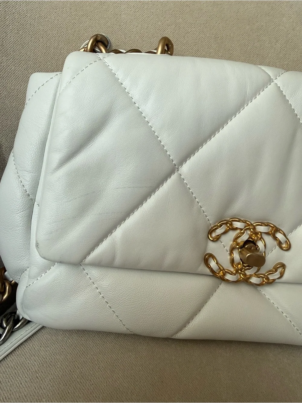 Quilted Flap Crossbody Bag in White with Gold-Tone - Picture 6 of 8